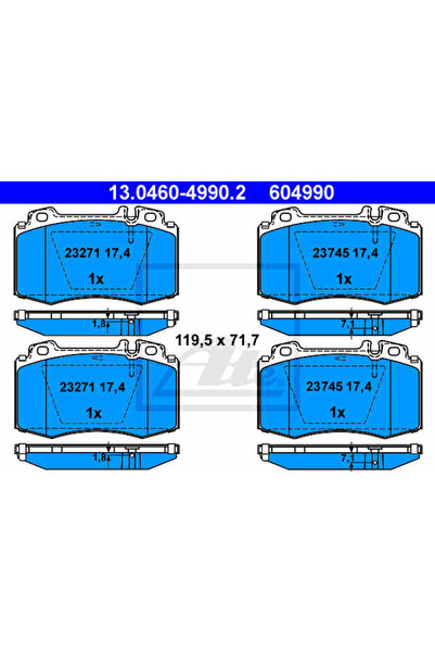 Ate Σετ τακάκια φρένων, δισκόφρενα 13.0460-4990.2