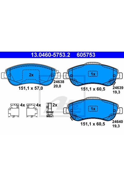 Ate Σετ τακάκια φρένων, δισκόφρενα 13.0460-5753.2