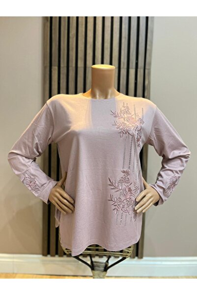 AKMAVİ Women's Embroidered Stone-Adorned Mother's Combed Cotton Blouse for Mi...