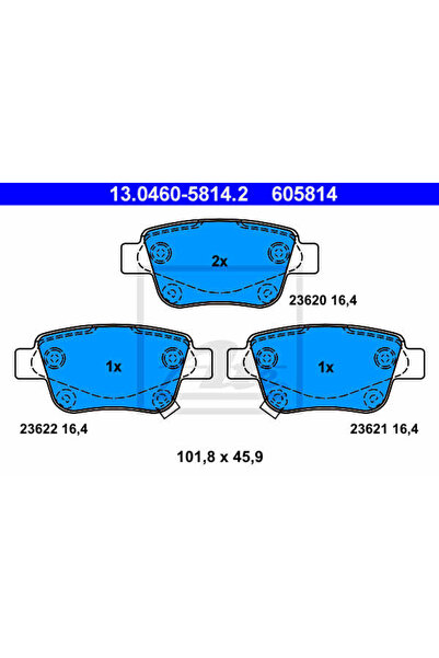 Ate Σετ τακάκια φρένων, δισκόφρενα 13.0460-5814.2