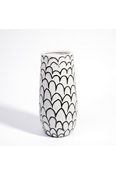Malooki "Scallop Art" Ceramic Decorative Vase, Black and White with Patterned...