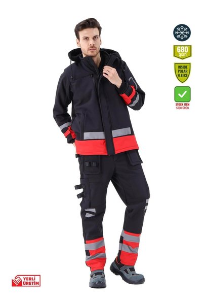 Frekans İş Güvenliği İş Kıyafetleri SafeSawa Arrowstar Softshell Kalın Unisex Mont SİYAH 2020