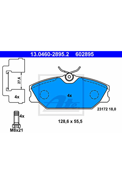 Ate Σετ τακάκια φρένων, δισκόφρενα 13.0460-2895.2
