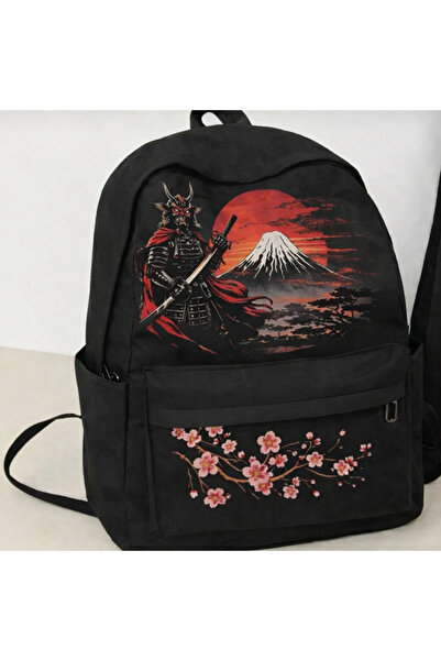 Toum Black Backpack with Print of Far East Theme