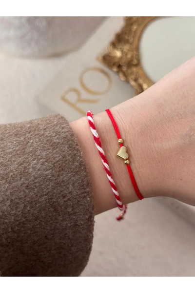 LEROSY CO. Marteniçka Double Heart Bracelet Red Adjustable Lucky Bracelet Set
