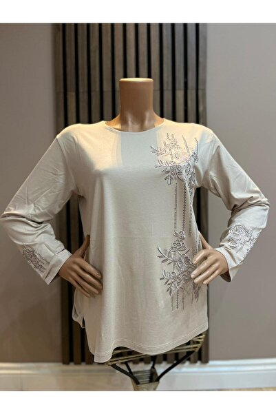 AKMAVİ Women's Embroidered Stone-Adorned Mother's Combed Cotton Blouse for Mi...