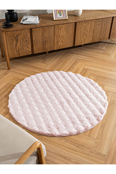 LEMANS HALI Tavşan Tüyü Bubble Yuvarlak Post Peluş Ultra Yumuşak Post Puffy P...