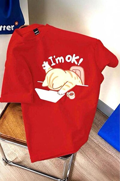 Oksit Unisex Design T-Shirt with Tired Cat Illustration