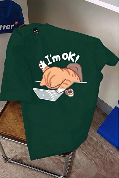 Oksit Unisex Design T-Shirt with Tired Cat Illustration