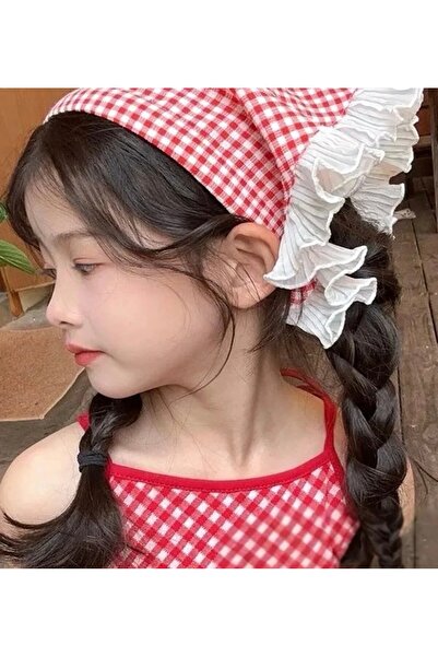 iky aksesuar Gingham Patterned Ruffled Triangle Bohemian Crown