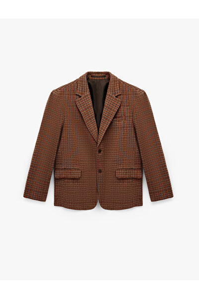 Koton Regular Fit Uzun Kollu Kapaklı Cepli Ekose Desenli Mono Yaka Blazer Ceket
