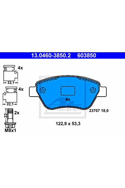 Ate Σετ τακάκια φρένων, δισκόφρενα 13.0460-3850.2
