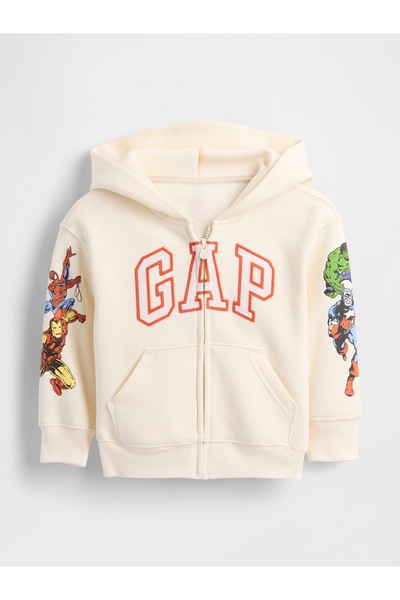 GAP Erkek Bebek Kırık Beyaz VintageSoft Marvel Logo Fermuarlı Sweatshirt