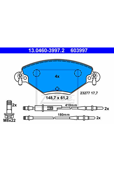 Ate Σετ τακάκια φρένων, δισκόφρενα 13.0460-3997.2