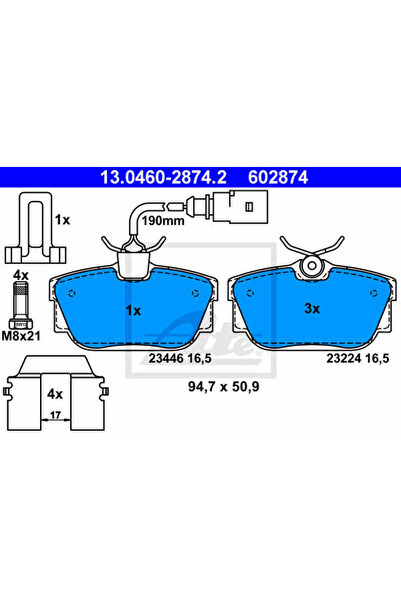Ate Σετ τακάκια φρένων, δισκόφρενο 13.0460-2874.2 Vw Transporter T4 Bus/Trans...