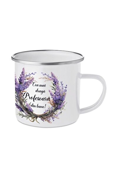 OEM Personalized Mug, White, Enamel, with Dedication 'Teacher', Lavender Them...