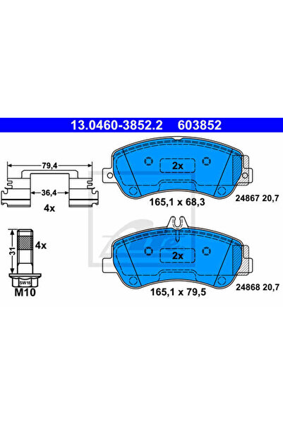 Ate Set plăcuțe de frână, frână cu disc 13.0460-3852.2