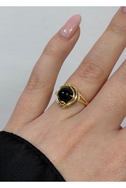 KİLİGİSTANBUL Black Stone Vintage Wrap-Around Ring (Size Adjustable)