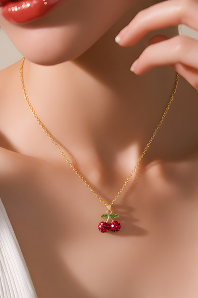 NBS Beautiful Naturel Stones Steel Cherry Pendant, High Quality, Stainless, D...