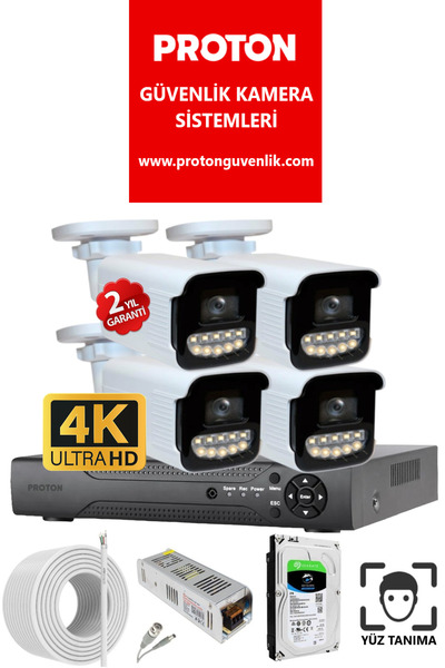 Proton AHD PRO 4 Kameralı Renkli Gece Görüş Güvenlik Kamerası Seti
