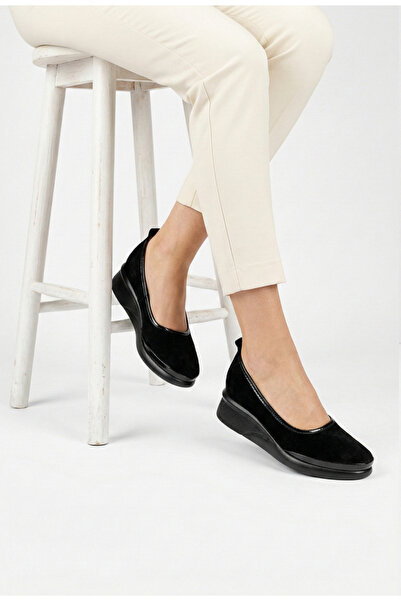 Dasha Pantofi dama negri din piele intoarsa cu inserție de piele lacuita 39