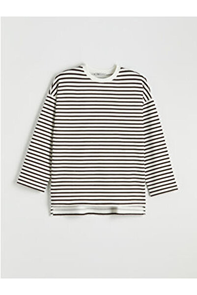 LC Waikiki Brown Striped Oversized Women's Sweatshirt Tunic