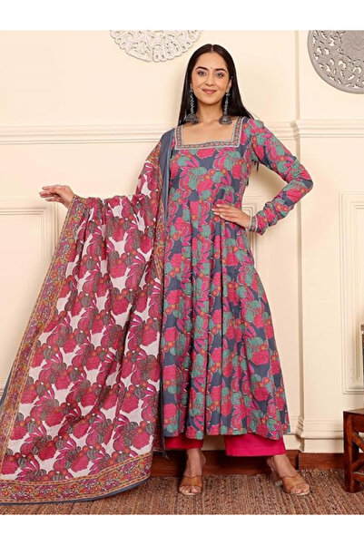 MYSMAR Multi Viscose Rayon Kameez Salwar & Dupatta - VRN1023 | Multi