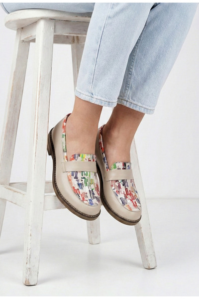 Dasha Pantofi dama bej cu detalii colorate din piele naturala 42