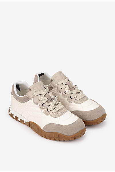 Dasha Pantofi dama NUR albi cu bej din piele intoarsa si material textil 39