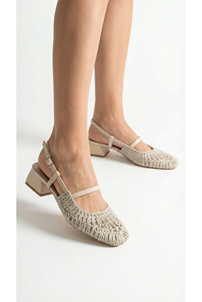 Limeo Women's Heeled Lace-Looking Ankle-Strapped Daily Summer Ballerinas with...