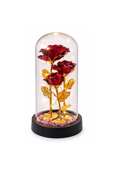 OEM Decorative Dome with 3 Artificial Flowers LED, Transparent, 20x10cm