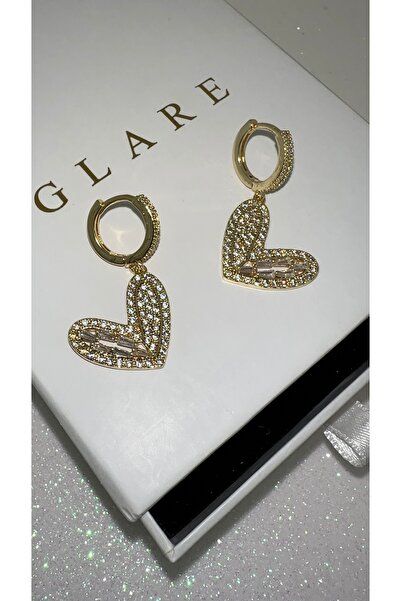 GLARE JEWELRY CO أقراط من الفولاذ المقاوم للصدأ بتصميم على شكل قلب مرصعة بحجر...