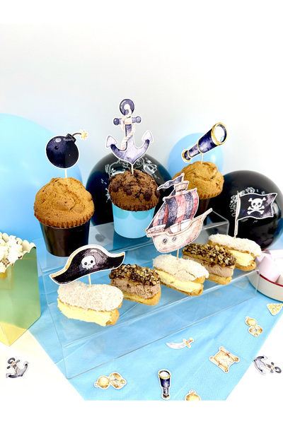 Flu Party زينة الكب كيك بتصميم القراصنة - ديكور المافن بتصميم القراصنة