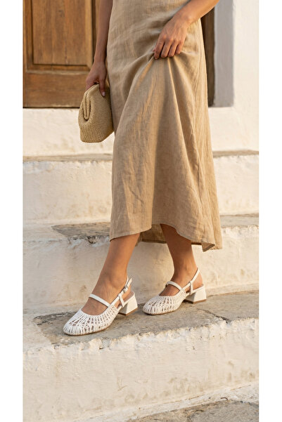 Limeo Women's Heeled Lace-Looking Ankle-Strapped Daily Summer Ballerinas with...