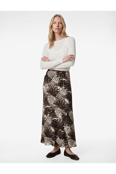 Koton Bell Cut Leopard Patterned Midi Satin Skirt