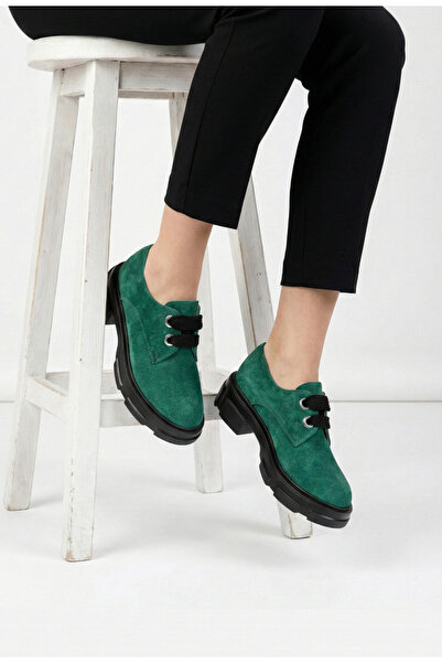 Dasha Pantofi dama verzi din piele intoarsa cu siret 41