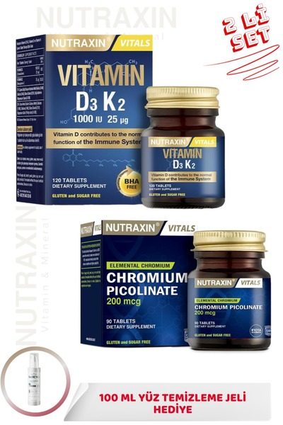 Nutraxin D3K2 Vitamini 120 Tablet + Chromium Picolinate 90 Tablet + 100ml Yüz...