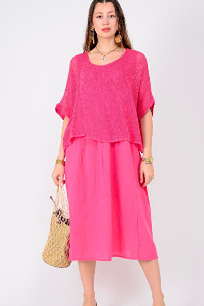 AYASOFYA OTANTIK Women's Italian Fuchsia Plain Pattern Mesh 100% Cotton Lined...