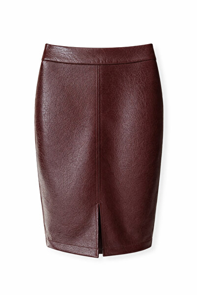 HAZELANNA Δερμάτινη φούστα με σκισίματα σε μπορντό χρώμα