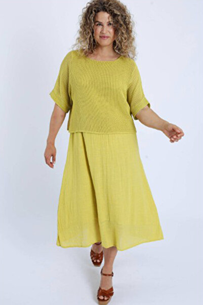 AYASOFYA OTANTIK Women's Italian Mustard Plain Pattern Mesh 100% Cotton Lined...