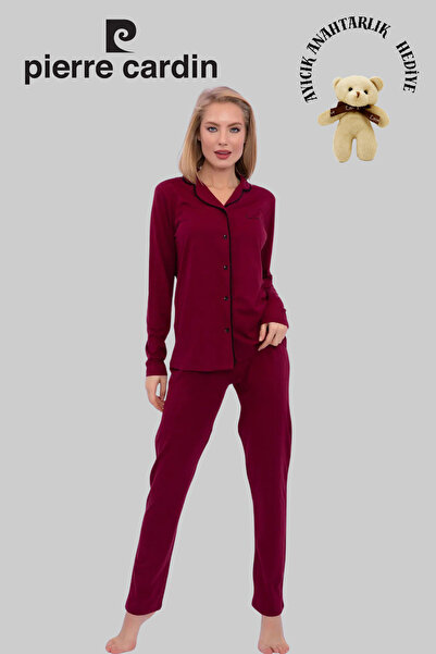 Pierre Cardin Burgundy Modal & Cotton, Long Sleeve, Front Buttoned, Women's P...