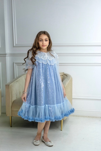 Generic Luxurious sky blue girls' dress with sequin details and fluffy tulle ...