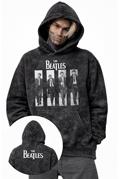 Fuddy Moda Unisex Oversize Φούτερ με στάμπα The Beatles στο πίσω μέρος, με κο...