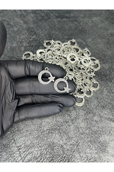 Mos Tespih 1 Adet Ay Yıldız Gümüş Renk Tesbih Püskül Ucu Kolye Ucu Takı Boncuğu