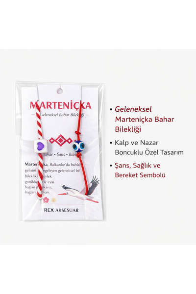 Rex Aksesuar Marteniçka Kalp ve Nazar Boncuklu Bahar Bilekliği Şans Sağlık Se...