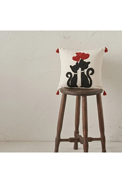 Kemal Tekstil Romantic Cat Motif Decorative Throw Pillow Cover (Without Inner...