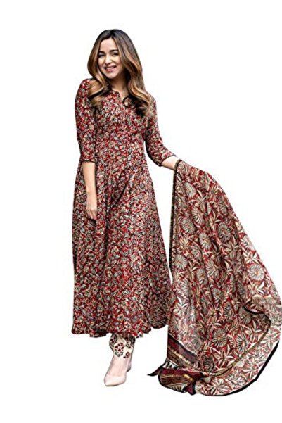 MYSMAR Red Viscose Rayon Kameez Salwar & Dupatta - VRN1031 | Red