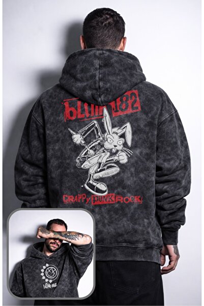 Fuddy Moda Unisex Oversize Φούτερ με κουκούλα και στάμπα στην πλάτη Blink-182...