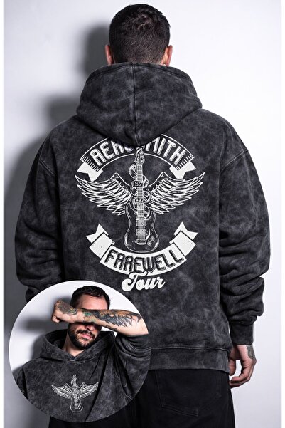 Fuddy Moda Unisex Oversize Aerosmith Back Printed Hooded Washable Rock Band S...