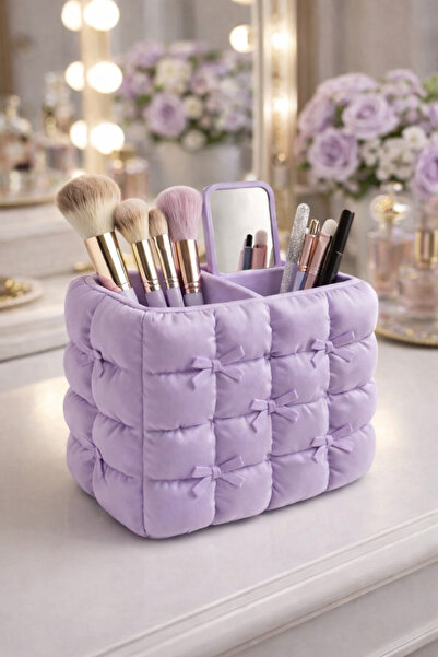 etmo 3d dizayn Bow Patterned Quilted Makeup Organizer - 3 Compartment Makeup ...